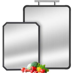 2 Size Titanium Cutting Boards for Kitchen, PTYTIFY Metal Cutting Board Non Toxic, Double Sided Chopping Board with Pure Titanium and Wheat Straw PP for Meat, Vegetables and Fruits Dishwasher Safe