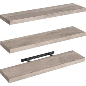 RALGEND Floating Shelves for Wall, 1.5" Thick Wall Shelf Set of 3 with Invisible Brackets, L31.5 x W7.9 Hanging Book Shelves Farmhouse Home Decor for Bathroom, Living Room, Bedroom, Greige 8301BJP3BG