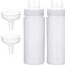 3 Hole Squeeze Bottle for Sauces, Plastic Squeeze Condiment Bottles Tomato Sauce Dispensers for Ketchup BBQ Dressing Paint Workshop Pancake Art Craft with 2 Funnels (12oz-2pcs)