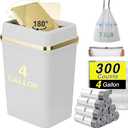 Bathroom Trash Can with Lid 4 Gallon Trash Can Small Garbage Can White Trash Can with 300 Counts Trash Bags for Kitchen Bedroom Office Dorm