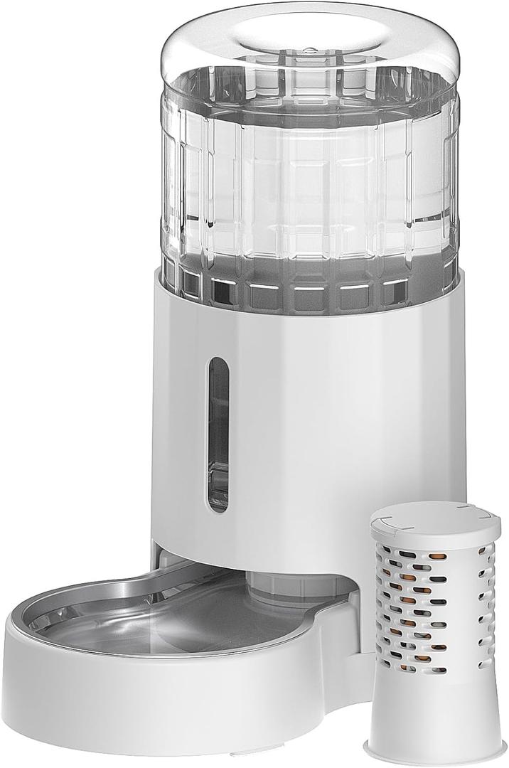 CZPET Automatic 4L Filter Dog and Cat Water Dispenser with Stainless Steel Bowl Gravity Waterer,Large Capacity and Drinking Area Noise-Free for Pets(White)