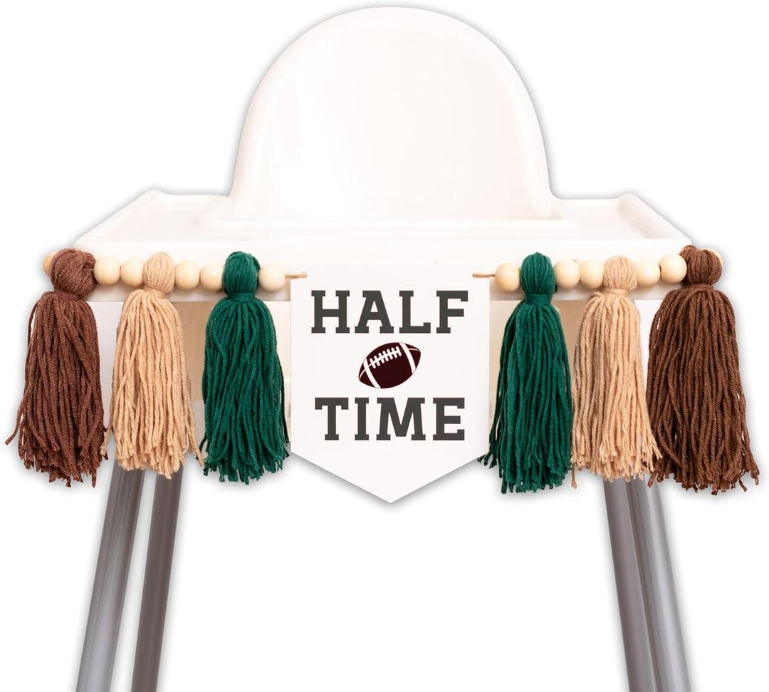 Football Half Time Highchair Banner - Football 1/2 Birthday Banner, 6 Months Sport Theme Half Way Birthday Party Decorations for Baby Shower, Photo Props... (Jade)