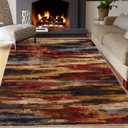 CAROMIO 9x12 Washable Modern Abstract Carpet, Non-Slip, Boho Chic Accent Carpet for Living Room Bedroom Nursery, 9' x 12' Multi/Red