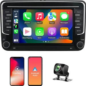 Car Radio for VW Volkswagen Seat Golf Passat Jetta Beetle Tiguan Touran EOS 7" Touchscreen Bluetooth Stereo with Apple CarPlay Android Auto GPS Navigation WiFi FM Backup Camera