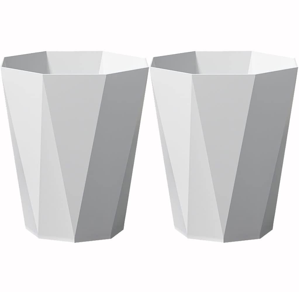 Trash Can Plastic Waste Basket 2.6 Gallon Garbage Can for Bathroom Office Bedroom Kitchen, 2 Pack White