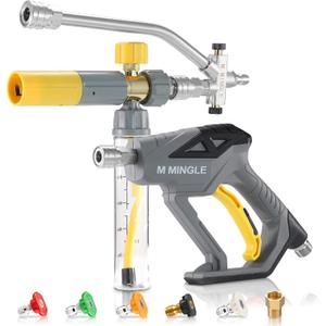 M MINGLE Pressure Washer with Mini Foam Cannon, Dual Connector Accessory, Undiluted Foam Blaster with 5 Nozzle Tips, 1/4" Quick Connect for Car Wash, Patio, Deck Cleaning