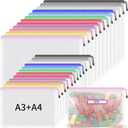 Umriox Mesh Zipper Pouch Bags, A3+A4 (12 Colors, 24 Packs), Large Storage Bags, Zipper Bags for Office Supplies Travel Accessories and Board Games Storage