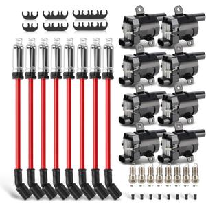 UF262 Ignition Coils Pack & Double Iridium Spark Plugs & 10.2MM Spark Plug Wires for Chevy Avalanche Express Tahoe Silverado Suburban 1500 2500 3500/GMC Savana Sierra Yukon/Hummer H2 OEM# D585