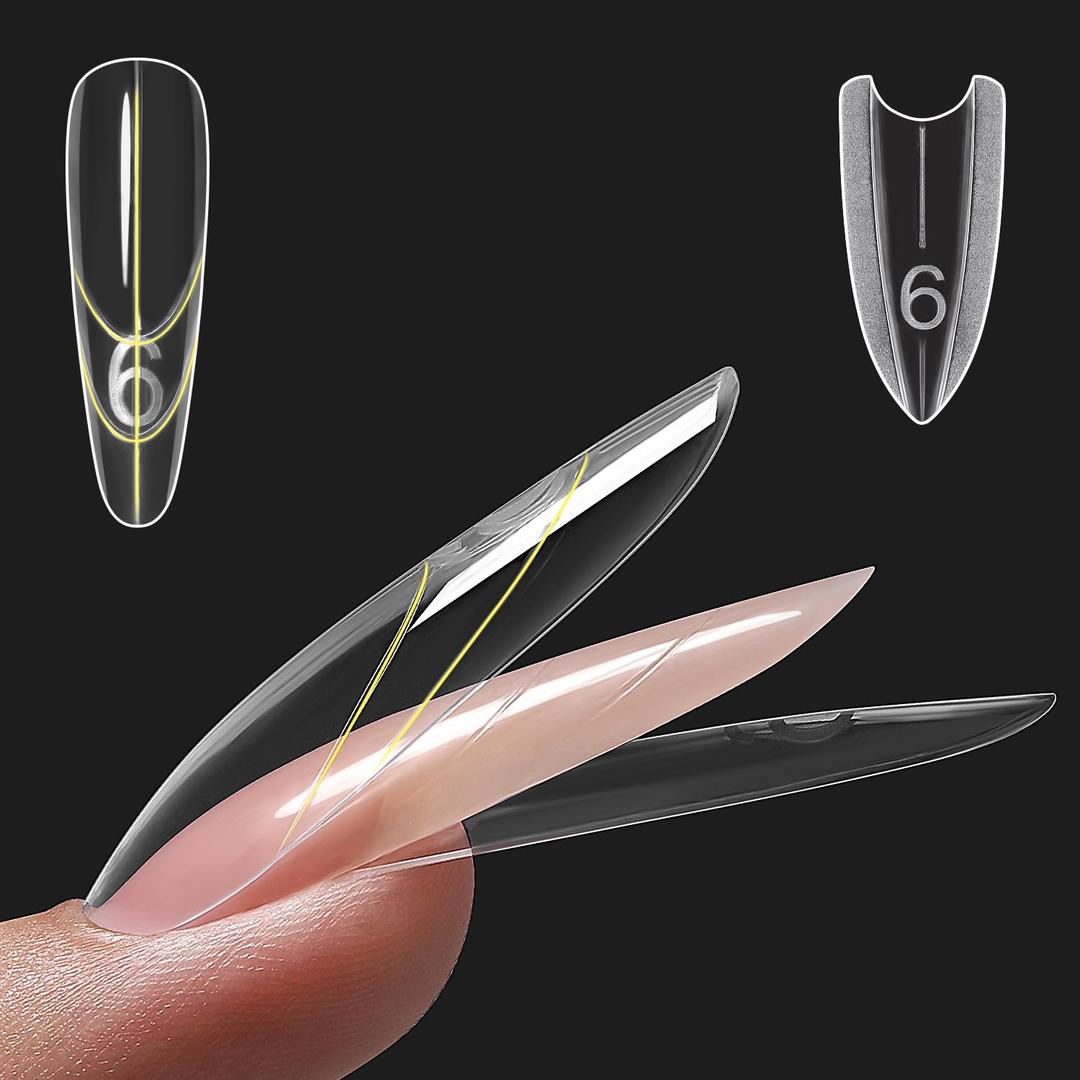 240Pcs Sandwich Dual Nails Forms,Nail Mold for DIY Quick Nails Extension, 15 Sizes Clear Plastic Form for Salon Manicures at HomeZM-W557-Almond Round