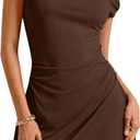 Trendy Queen Womens Mini Off The Shoulder Cocktail Dresses Going Out Outfit (Brown, L)