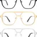AMOMOMA Retro Aviator Reading Glasses for Women Men, Blue Light Blocking Womens Computer Readers Retro Metal Frame AM6170US (P3 Black+gold+silver)