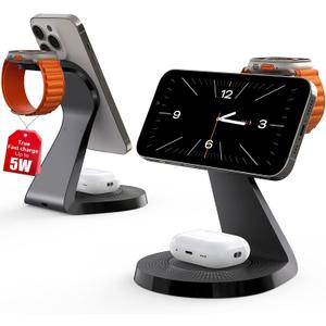 3 in 1 Charging Station for Apple Devices,Mag-Safe Charger Stand Fast Charging,Wireless Charger for iPhone 16/15/14/13/12 Series,& AirPods,& iWatch(USB-C Charger Included) (Black)