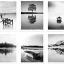 Color Play Nature Landscape Prints Wall Art Lake Scene Pictures Black and White Boat Pier Artwork Forest Tree Mountain Photography for Home Wall Decor UNFRAMED 8x10 Inch 6 Piece (Lake Theme 02)