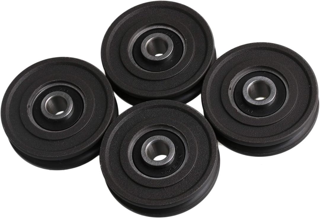 CNBTR 4PCS U-Type Pulley Wheel 0.31X1.77X0.45inches U Groove Bearing for Doors and Windows with Steel Bearings 8mm Shaft Hole 45mm (Black)
