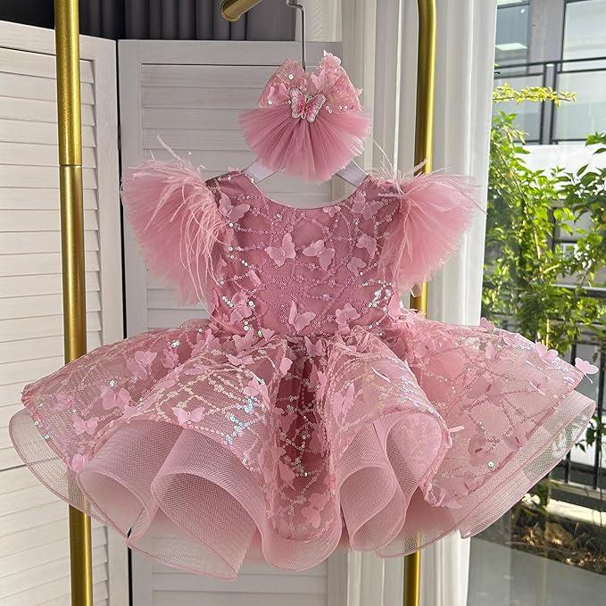 Baby Girl Pageant Dress Up Flower Girl Dress Butterfly Sequins for Toddler Girls Special Occasion Dress, Size: 4T