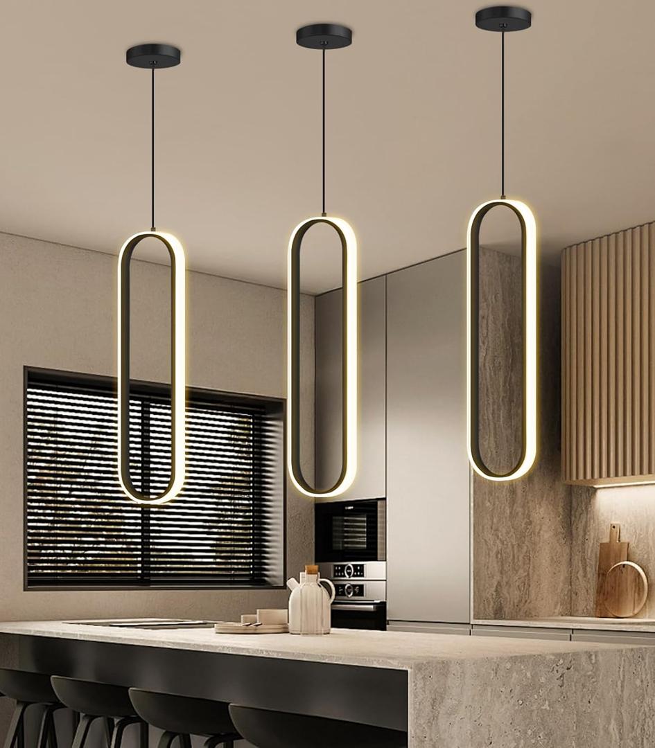 1 Rings Modern Chandelier Glam Chandelier LED Dimmable for Living Room Kitchen Island Dining Room Ceiling Chandeliers Black