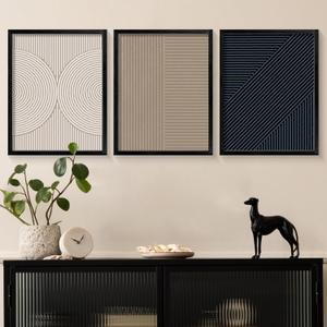 Ronasip Set of 3 Simple Line Print, Minimalist Wall Art, Contemporary Home Decor Modern Wall Art Modern Neutral Abstract Printable Wall Art (Black, 12x16 inch, Framed)
