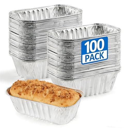 Benestanti 100 Pack 1 Lb Mini Loaf Pans Disposable, 6” x 3.5” x 2” Oven Safe Small Foil Loaf Pans, Aluminum Loaf Pans,Aluminum Foil Bread Tins Pans for Baking Holiday Treats Food Storage and Takeout