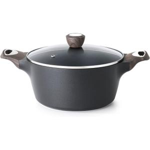 SENSARTE Nonstick Stock Pot with Lid, 2.6/4.5/6.6 QT Soup Pot Casserole Pot, Healthy Pasta Pot, Large Deep Cooking Pot, Big Sauce Pot Stew Pot, Induction Compatible, PFOA PFOS APEO Free, Black
