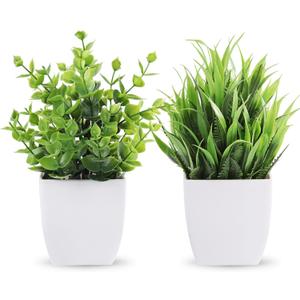 Der Rose 2 Pack Small Fake Plants Mini Artificial Potted Plants for Table Desk Home Bathroom Office Decor (Green)