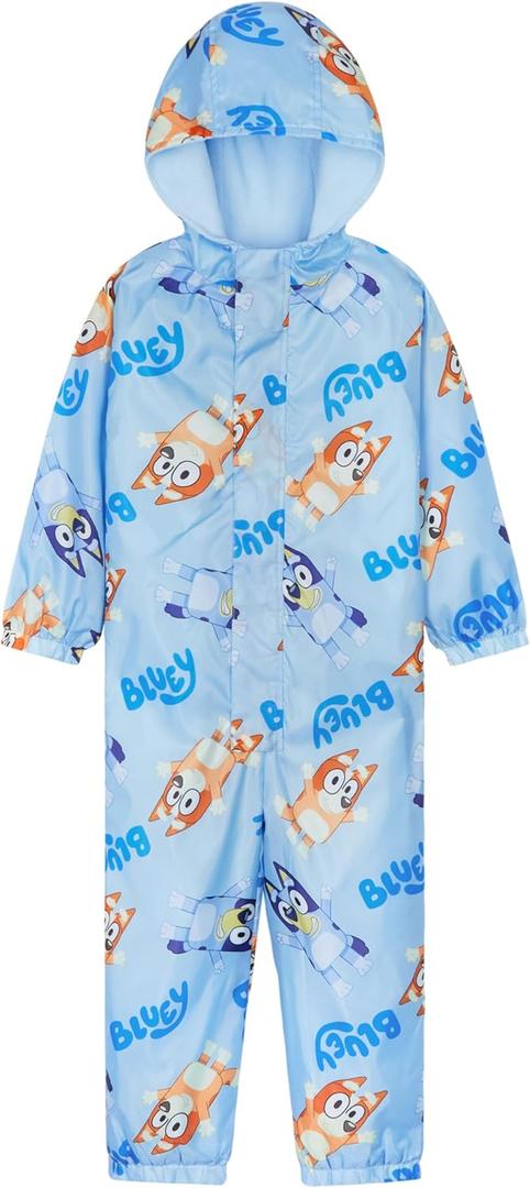 Bluey Girls Rain Suit, Coverall Waterproof Rain Jacket, Breathable Kids Mud Suit with Hood Fleece Lined, Gifts for Kids (3-4T)