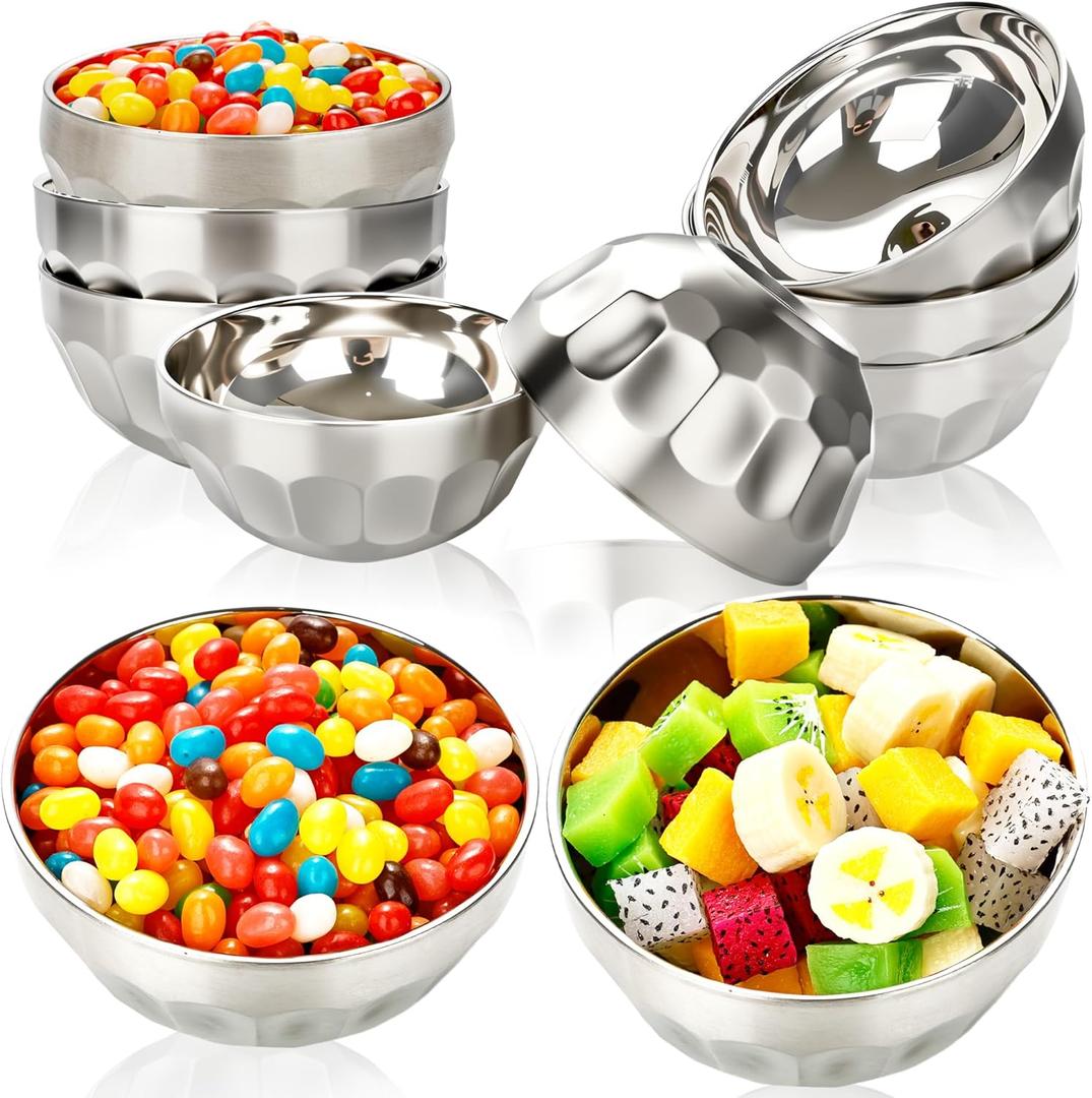 10 Pack 304 Stainless Steel Bowls 14 Oz Double-walled Insulated Metal Soup Bowl for Kids Rice Salad Cream Cereal Snack Noodle Serving Bowls Dishwasher Safe