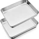 P&P CHEF 12.3 Inch Stainless Steel Sheet Cake Pan, Rectangular Baking Pan for Lasagna Brownie Meats, Cookie Tray Fits in Toaster Oven, Easy Clean & Heavy Duty (2Pcs)