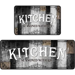 Bencailor Sets of 2 Farmhouse Kitchen Rugs and Mats Non Slip Kitchen Rugs Washable Black Brown Door Mats for Home Floor Winter Bathroom Cabin Farmhouse Decor, 29 x 17 Inch and 47 x 17 Inch (Retro Colors)