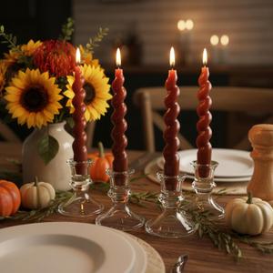 Zhengmy 4 Pcs Terracotta Spiral Taper Candle 7 Inch Twisted Long Wax Dinner Candlestick for Fall Halloween Christmas Holiday Valentines Wedding Birthday Baby Shower Table Decor(Solid)