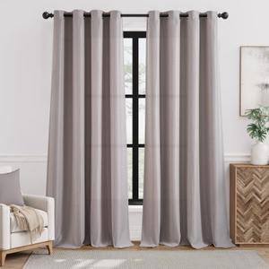 jinchan Linen Textured Room Darkening Curtain 96 Inch Long for Living Room Room Darkening Thermal Insulated Grommet Top Window Drape for Bedroom 52x96 Taupe 1 Panel (52"W x 96"L (Pack of 1))