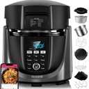 Nuwave Duet Air Fryer, Electric Pressure Cooker & Grill Combo, 540 IN 1 Multicooker with 2 Removable Lids, Slow Cook, Sears, Sauts, 18/10 SS Pot, Sure-Lock Safety Tech & 9 Deluxe Accessories