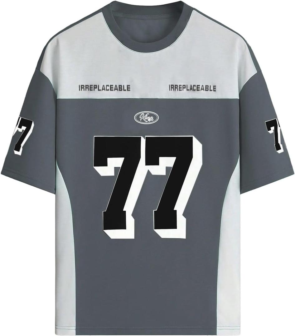 Verdusa Mens Oversized T Shirt Graphic Tees Y2k Jersey Baggy Shirts Tshirts Summer Tops (L)