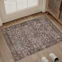 HUGEAR 2x3 Small Rug Machine Washable Area Rug Tradition Brown Entryway Rugs Entrance Door Mat Indoor Accent Rugs Floral Low Pile Carpet Distressed Throw Rug Kitchen Bedroom Office Non Slip