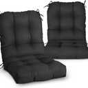 Tufted Outdoor/Indoor Seat/Back Chair Cushions, Set of 2, 42'' x 21'', Black