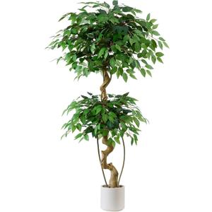 5FT Artificial Ficus Tree with White Planter, Tall Faux Ficus Tree with Lifelike Leaves and Realistic Trunk, Artificial Plants Indoor for Décor Home Office Living Room