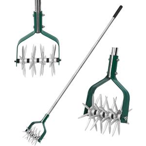 Garden Cultivator Adjustable Stainless Steel Handle, fine Rotary Cultivator Tiller for Small Scale Gardens Soil Loosening, Lawn Aeration, Fertilizer Mixing & Planting Preparation