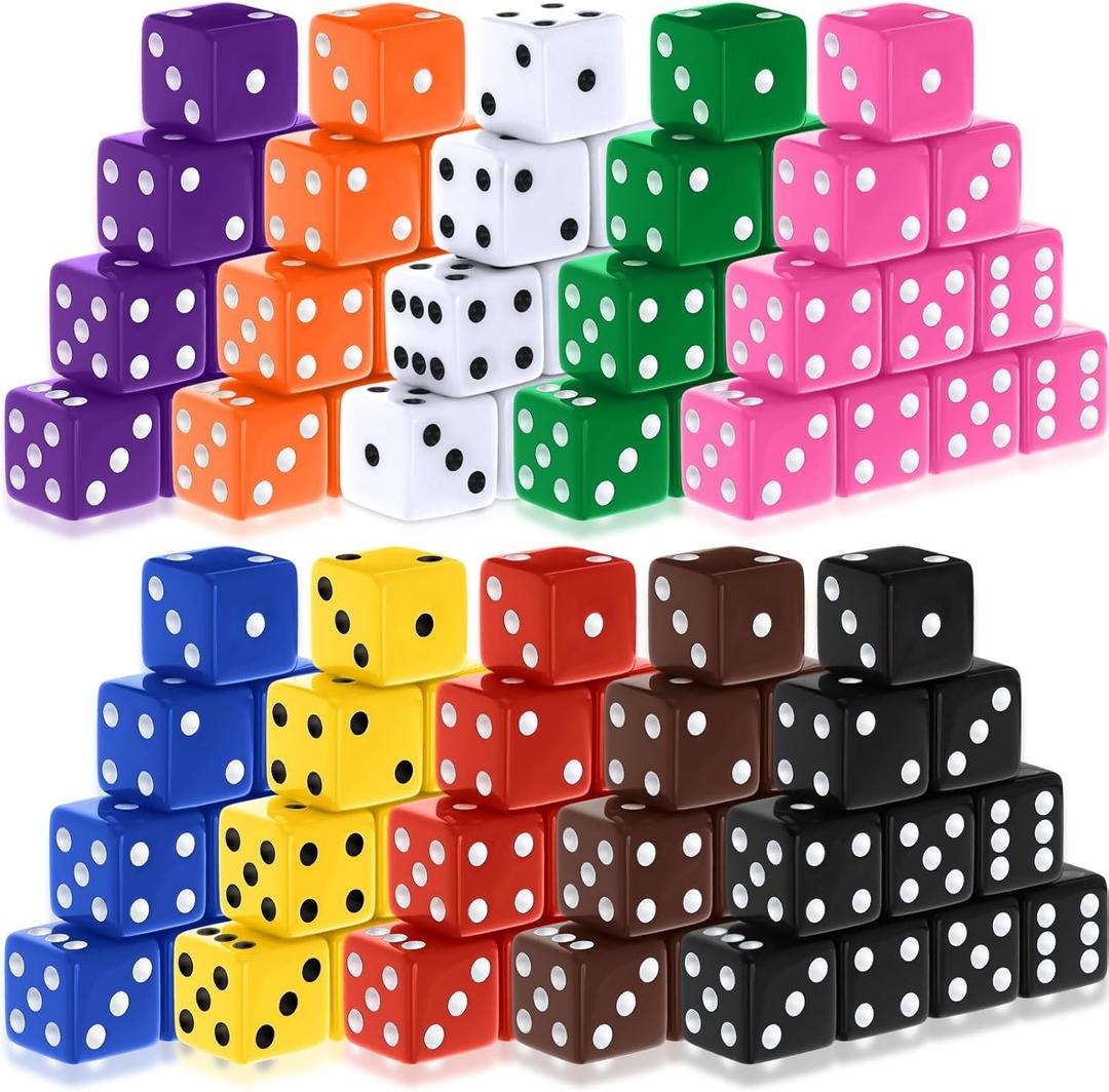 Seenelling 100 Piece 19mm Casino Theme Party Dice Sets Acrylic Large D6 Opaque Dice Bulk for Board Games Birthday Theme Party Supply (Multicolor)