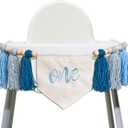 Blue One Tassel High Chair Banner - First Birthday Party Decoration Supplies Garland, Blue Ocean Waves Theme High Chair Tassel Banner, One Sign Birthday Party Backdrop Decoration