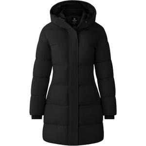 Wantdo Women's Winter Coats Long Puffer Parka Jacket with Hood (XX-Large, Black)