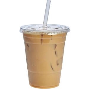 GUSTO Clear Plastic Cups with Flat Lids [16 oz - 100 Count] - Disposable Iced Coffee Cups with Lids - PET Plastic Cold Cups for Smoothies, Juices & To-Go Drinks - Formerly Comfy Package