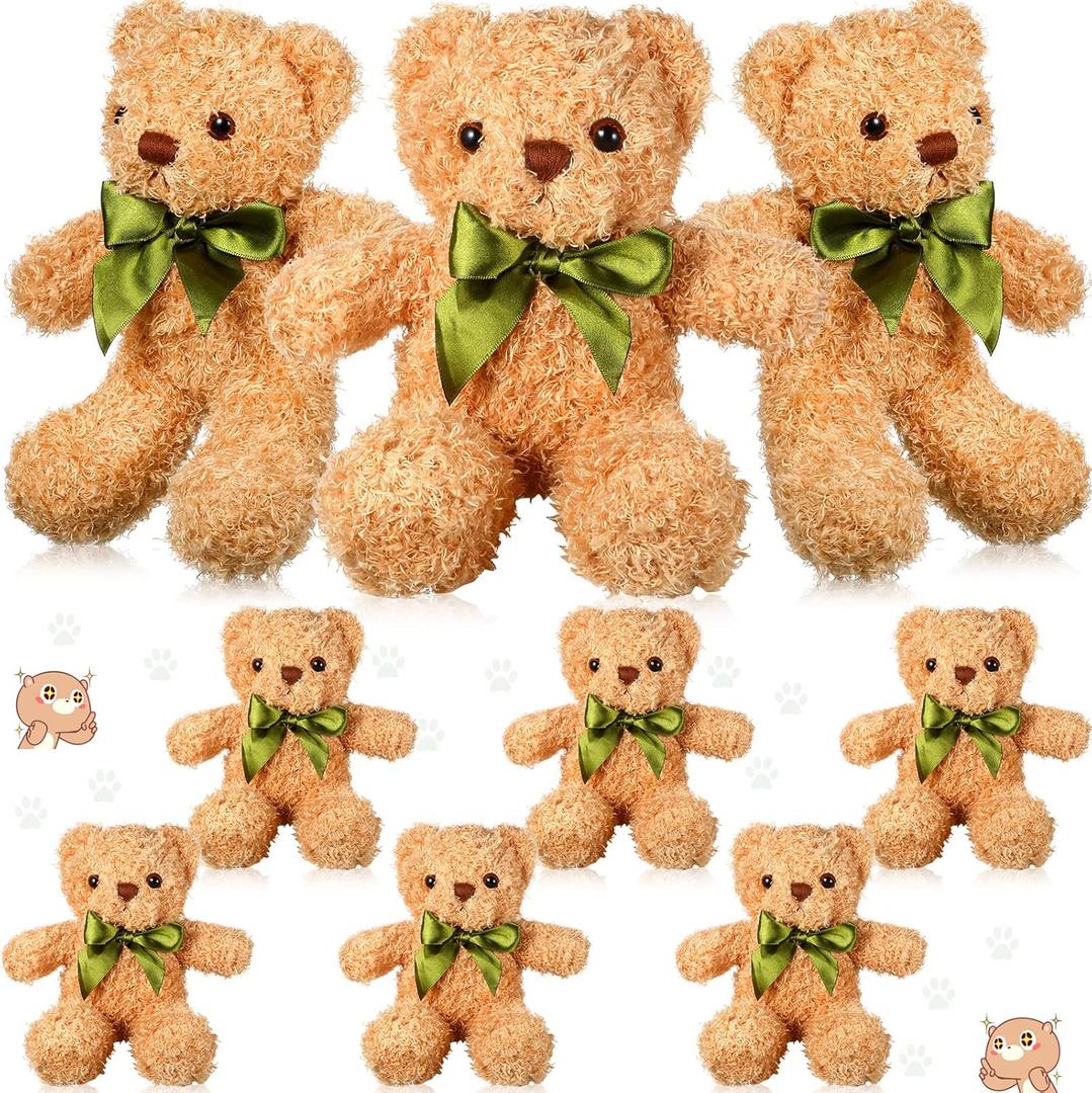 Zhanmai 9 Pieces Cute Bear Stuffed Animals 10 Inch Soft Plush Stuffed Bears Toy Gift Bulk with Bow Tie Kids Boys Girls Graduation Baby Shower Birthday Party Gift (Golden)