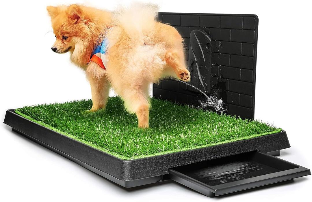 Hompet Dog Grass Pad with Tray Large, Puppy Turf Potty Reusable Training Pads with Pee Baffle, Artificial Grass Patch for Indoor and Outdoor Use, Ideal for Small and Medium Dogs (30"20") (Dog Toilet:30202.5)
