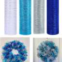 4 Rolls Deco Mesh Ribbon for Chirstmas Wreath Making Supplies, 10Inch x 30Ft Metallic Burlap Mesh Blue Silve White Deco Mesh Rolls for Christmas Summer Blue Wedding Crafts Wreaths Decor (Style 05)