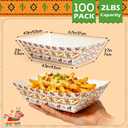 100 Pack 2 lb Mexican Nacho Paper Food Boats, Fully Assembled | Soccer watch party trays, taco night food boats, game day snack containers, BBQ serving supplies, fiesta party essentials