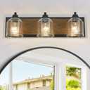 Vanity Lights for Bathroom Large 23", Farmhouse Rustic Vanity Light with Bubble Glass Shades, Brown 3 Light Bathroom Lighting Fixtures Over Mirror, Bath Wall Sconce Home Decor