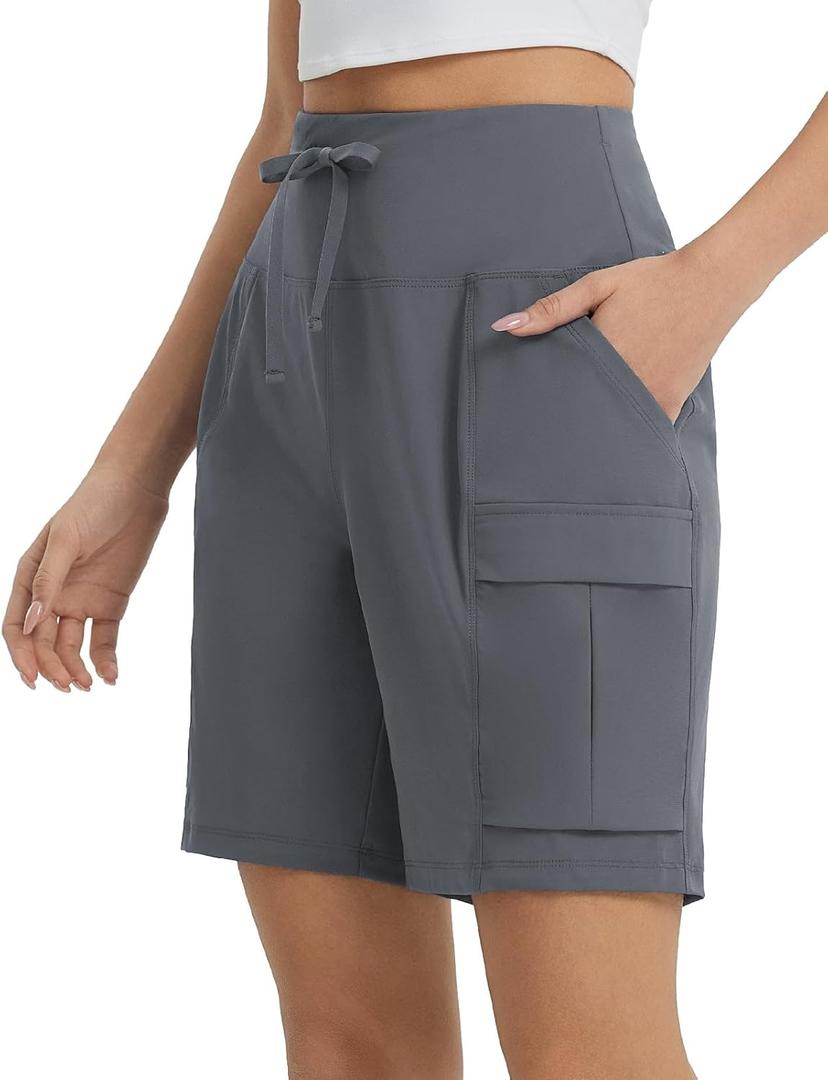 baleaf Women's 7" Hiking Shorts High Waist Water Resistant Quick Dry Lightweight Zip Pockets Workout Athletic Shorts Travel (M, Graphite Gray)
