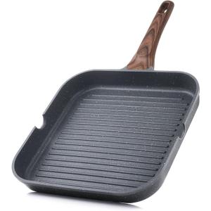 SENSARTE Nonstick Grill Pan for Stove Tops, Versatile Griddle with Pour Spouts, Square Big Cooking Surface, Durable Skillet Indoor & Outdoor Grilling. PFOA Free, 9.5 Inch (Gray Granite)