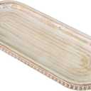 MAONAME Oval Long Narrow Wood Tray, Rustic Decorative Tray with Beaded, Wash White Farmhouse Vanity Trays, Toilet Tank Trays for Dresser, 12" x 4.7"