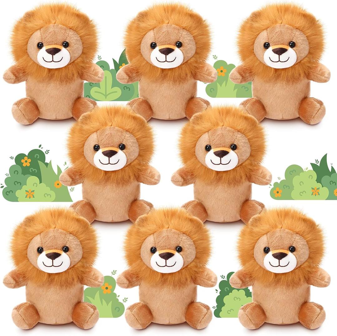 Arrowbash 8 Pcs 9 Inches Lions Stuffed Animal Bulk Lion Party Favor Lion Plush Toys for Boys Girls Birthday Party Favor Savanna Forest Parties Decorations
