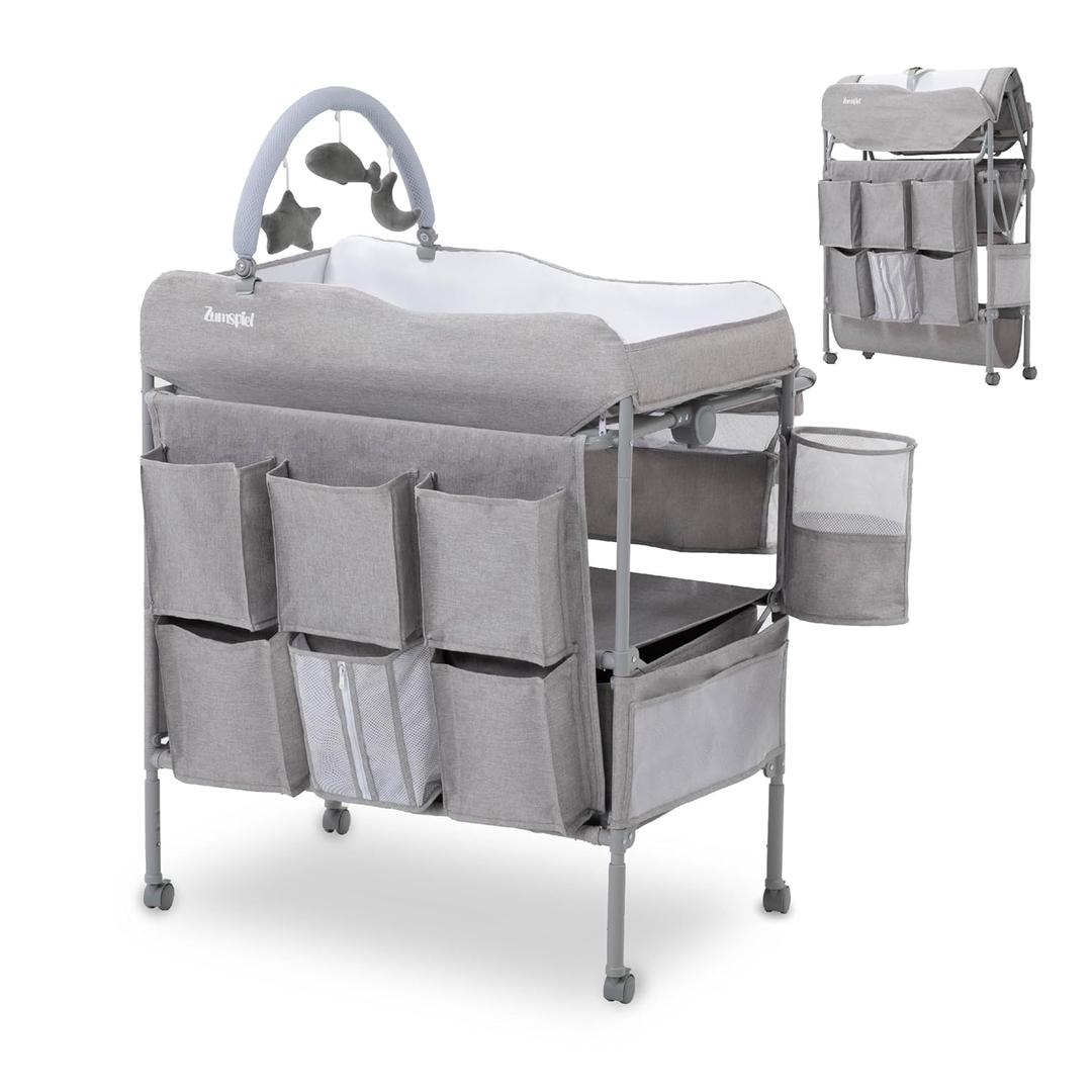 Baby Changing Table, Versatile Portable Folding Changing Table, Waterproof Diaper Changing Station with Waste Basket, Adjustable Height with 2 Drawers, Baby Changing Station for Infant and Newborn (Dark Gray) Baby Changing Table, Versatile Portable Folding Changing Table, Waterproof Diaper Changing Station with Waste Basket, Adjustable Height with 2 Drawers, Baby Changing Station for Infant and Newborn (Dark Gray)